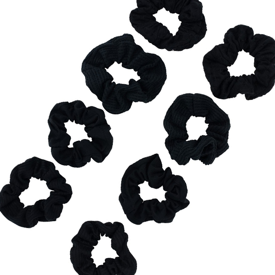 Mixed Texture Scrunchies Black 8pk